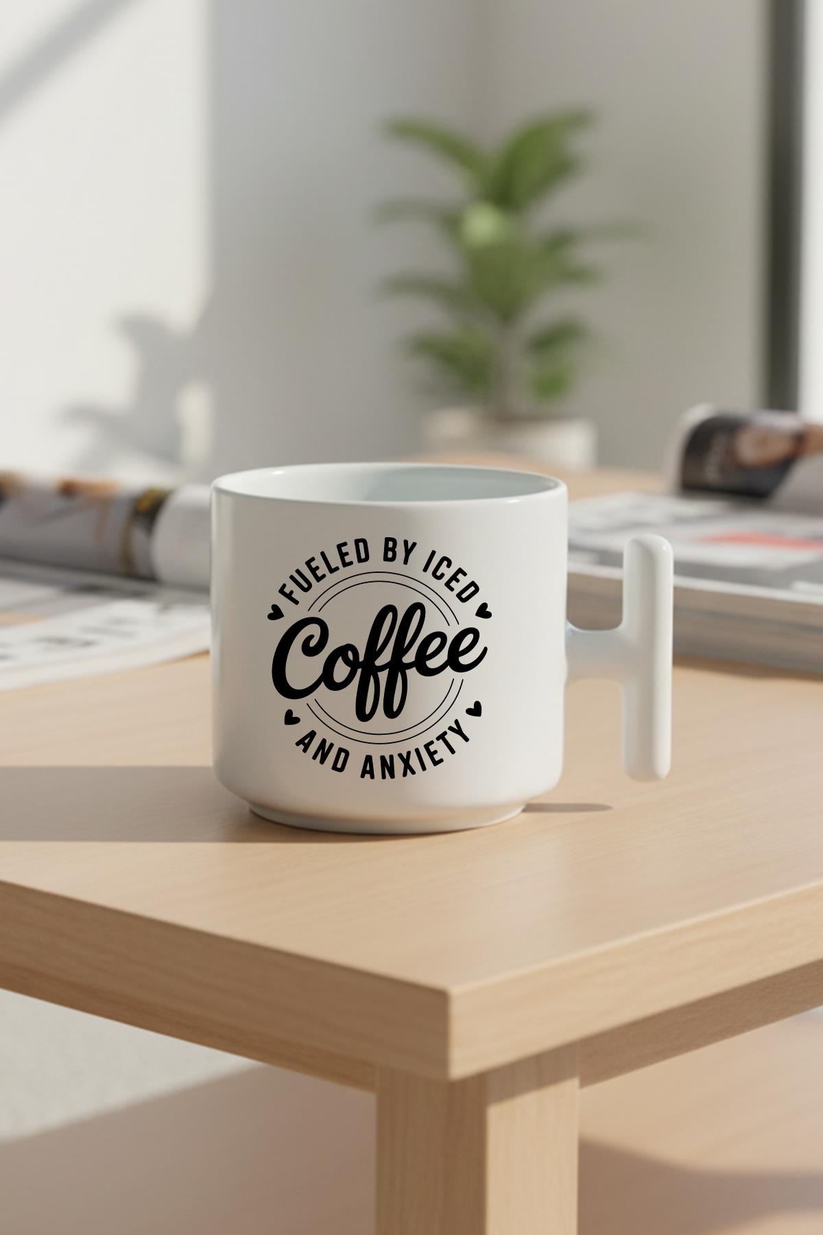 Fueled By Coffee Baskılı Hediyelik T Kulplu Latte Fincanı Kupa Bardak