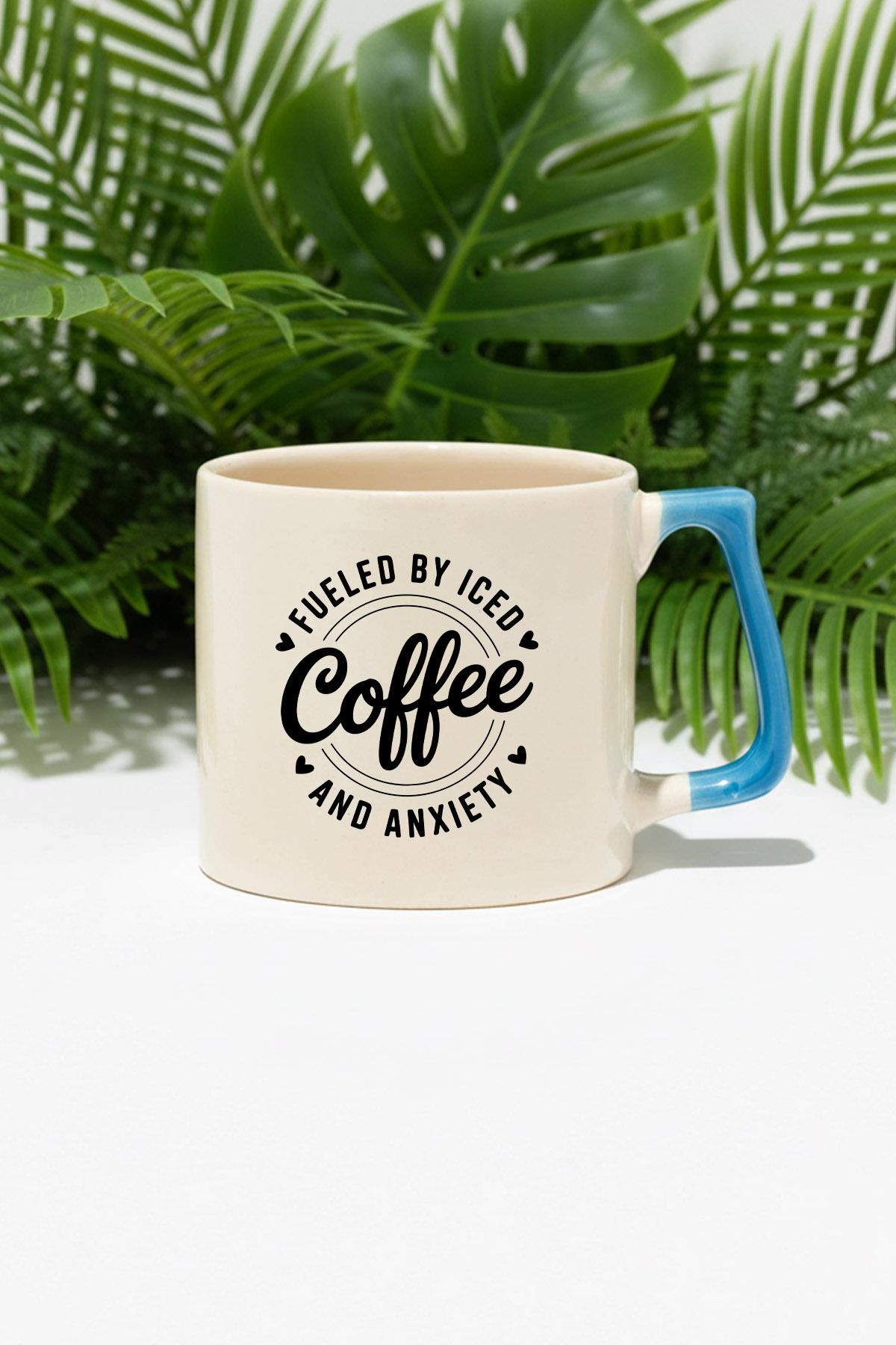 Fueled By Coffee Baskılı Mavi D Kulplu Kupa Bardak