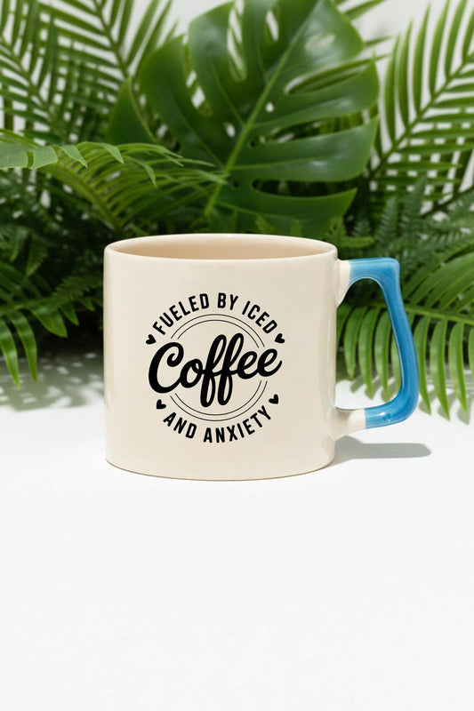 Fueled By Coffee Baskılı Mavi D Kulplu Kupa Bardak