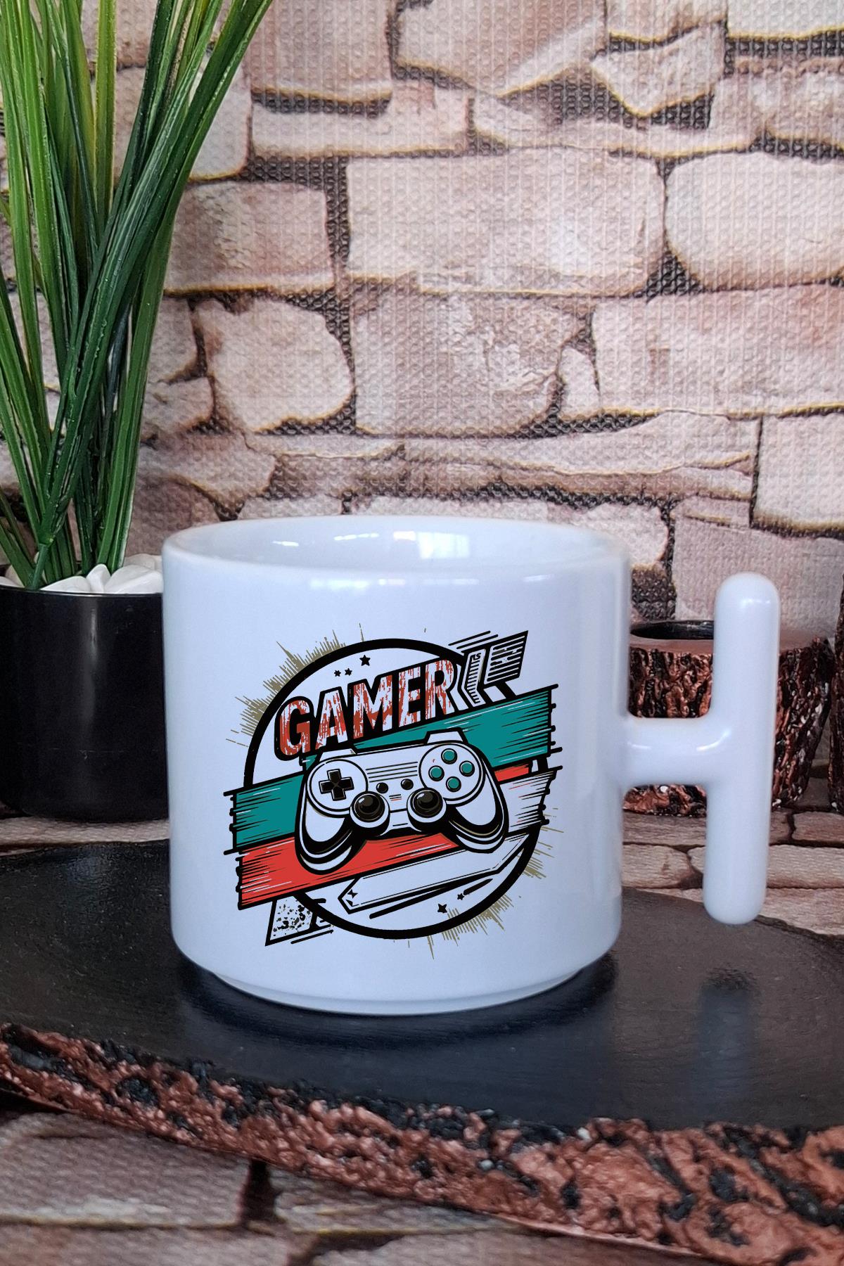GAMER Oyuncu Hediyelik Baskılı T Kulplu Latte Fincanı Kupa Bardak