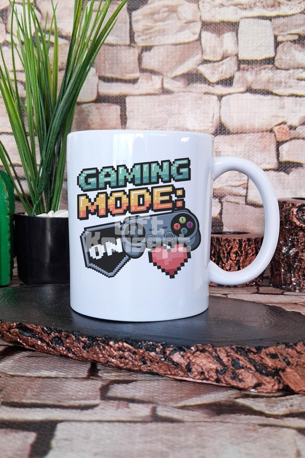 "Gaming mode on" Oyun Modu Aktif Hediyelik Baskılı Çay Kahve Sunum Kupa Bardak