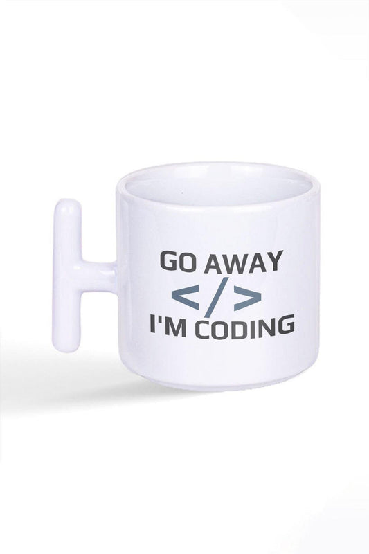 Go Away I'm Coding Yazılımcı Baskılı Latte Fincanı T Kulplu Kupa Bardak