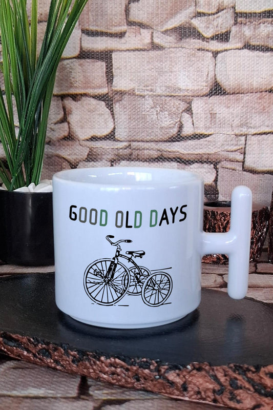 Good Old Days-Bisiklet Baskılı T Kulplu Latte Fincanı Kupa Bardak