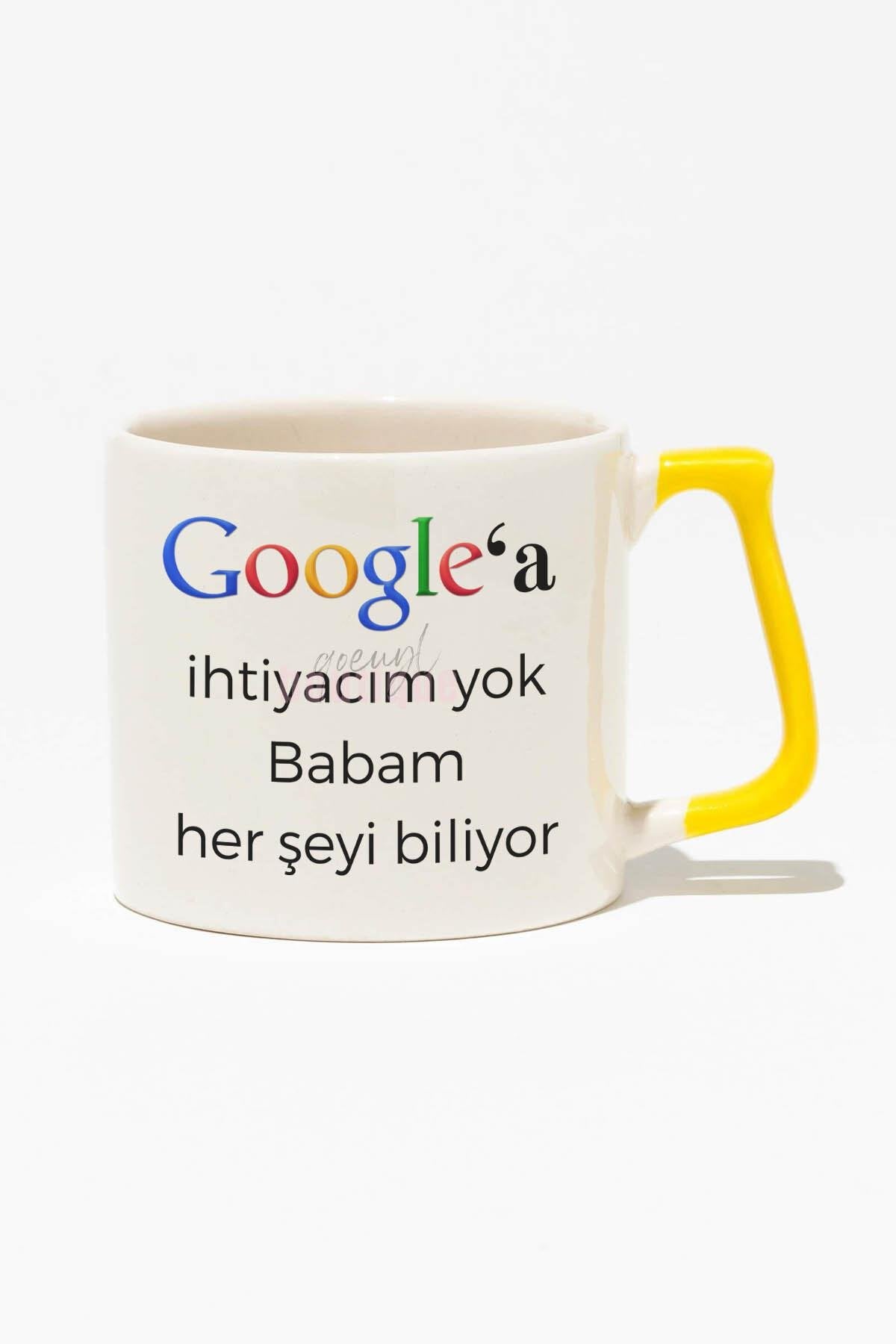 Google'a İhtiyacım Yok Baskılı | Anneler Günü Anneye Hediye | Kırmızı Kulplu Modern Seramik Kupa