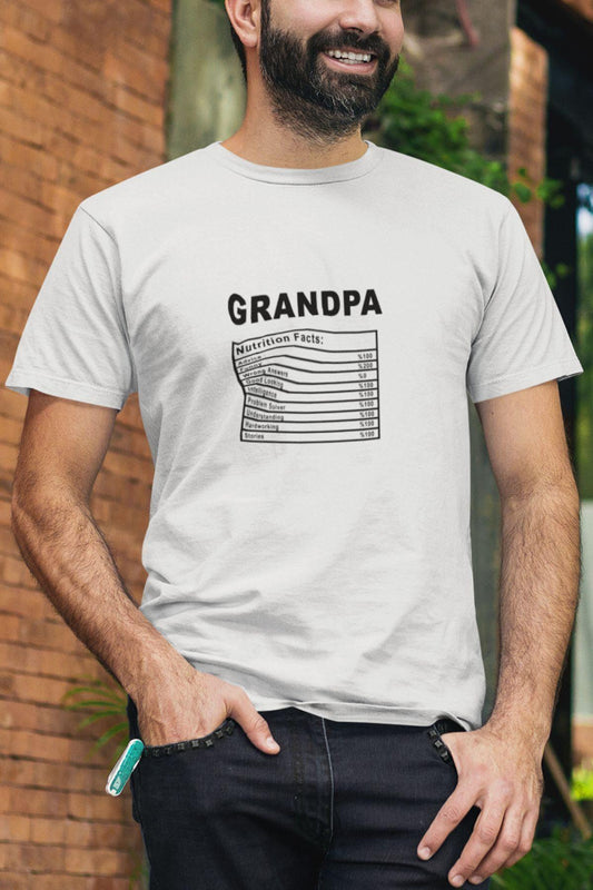 Grandpa Nutrition Facts Büyükbaba Babalar Günü Eğlenceli Hediyelik Beyaz Unisex T-Shirt