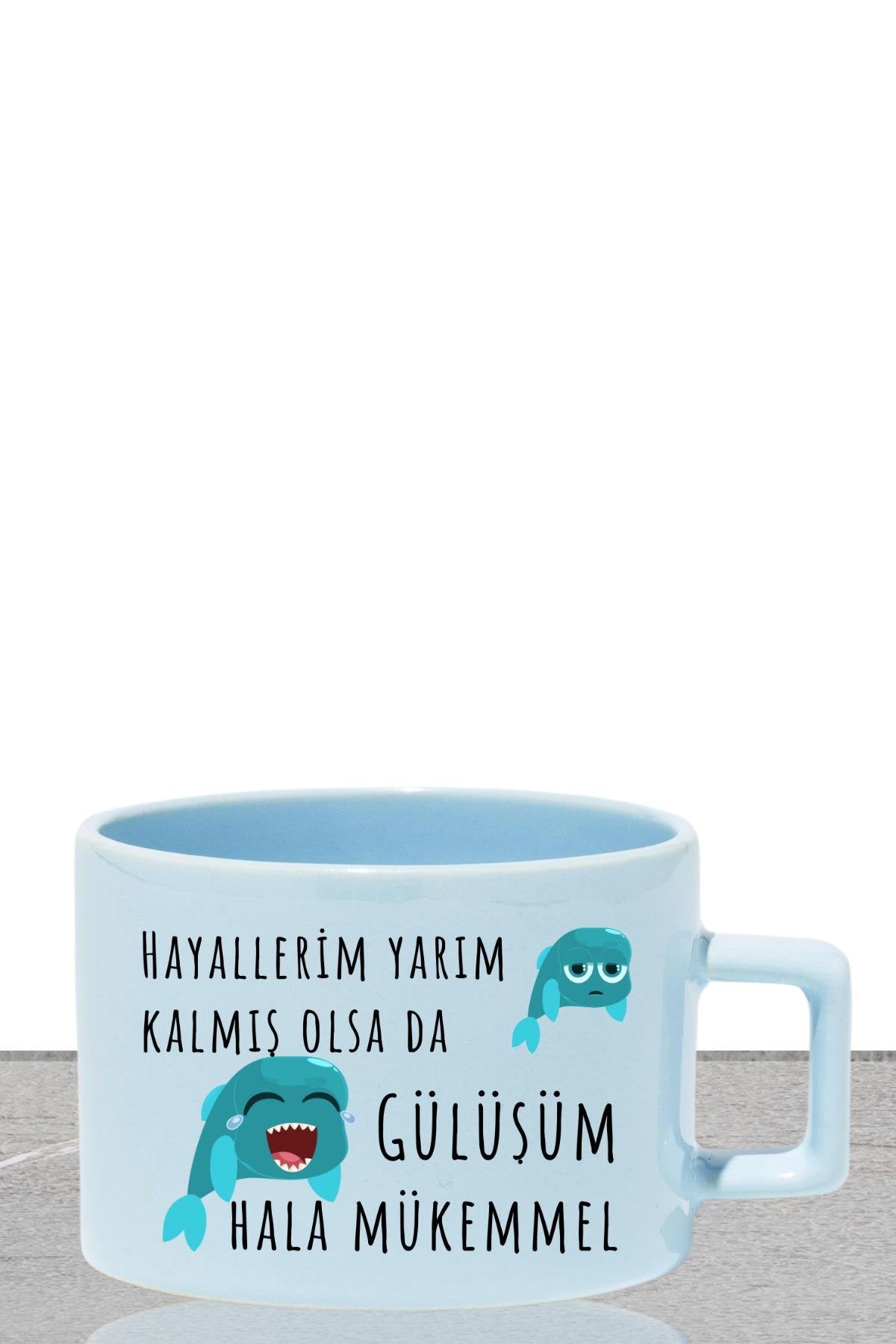 Gülüşüm Hâlâ Mükemmel Baskılı Eğlenceli Hediyelik Pastel Renkli Dikdörtgen Kulplu Fincan