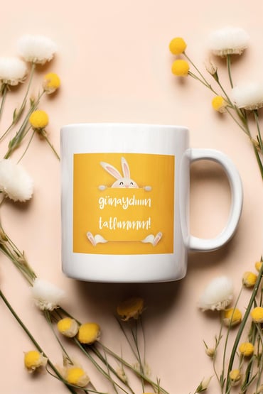 Günaydın Tatlım-Tavşan Baskılı Eğlenceli Kupa Bardak