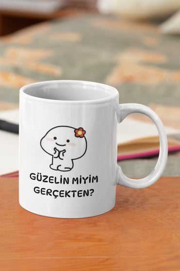 Güzelin miyim Gerçekten Sevgiliye Özel Hediye Baskılı Kupa Bardak