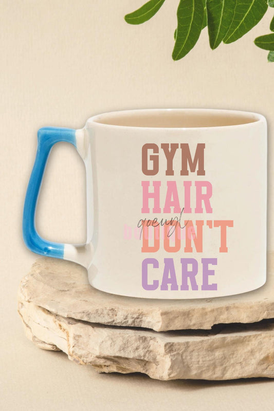 Gym Hair Don't Care Yazılı Komik Gym Spor Saç Modeli Hediyelik Kulplu Kupa Bardak