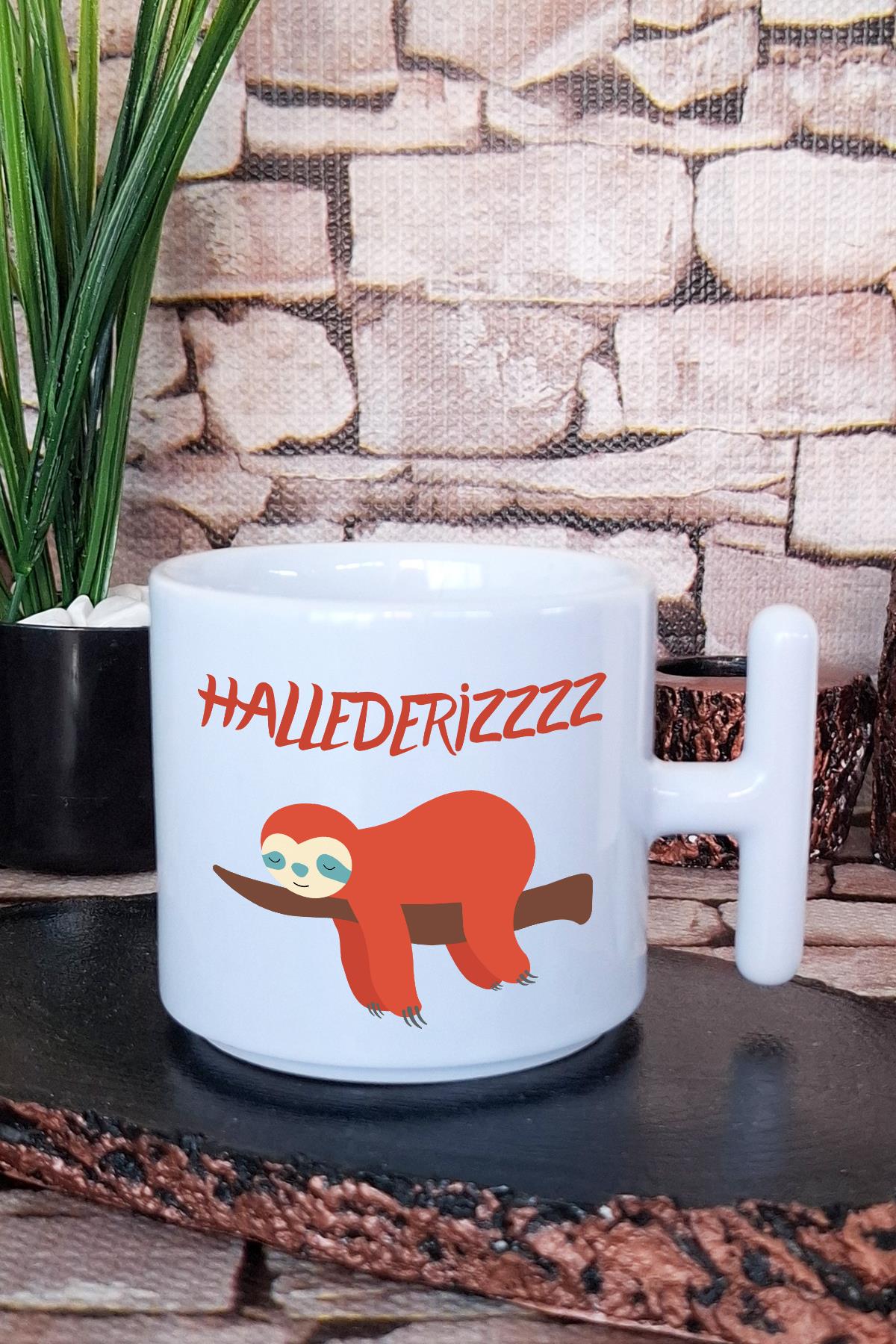 Hallederiz Koala Baskılı Hediyelik Eğlenceli T Kulplu Latte Fincanı Kupa Bardak