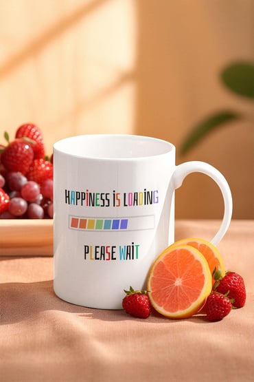 Happiness İs Loading Baskılı Eğlenceli Beyaz Kupa Bardak