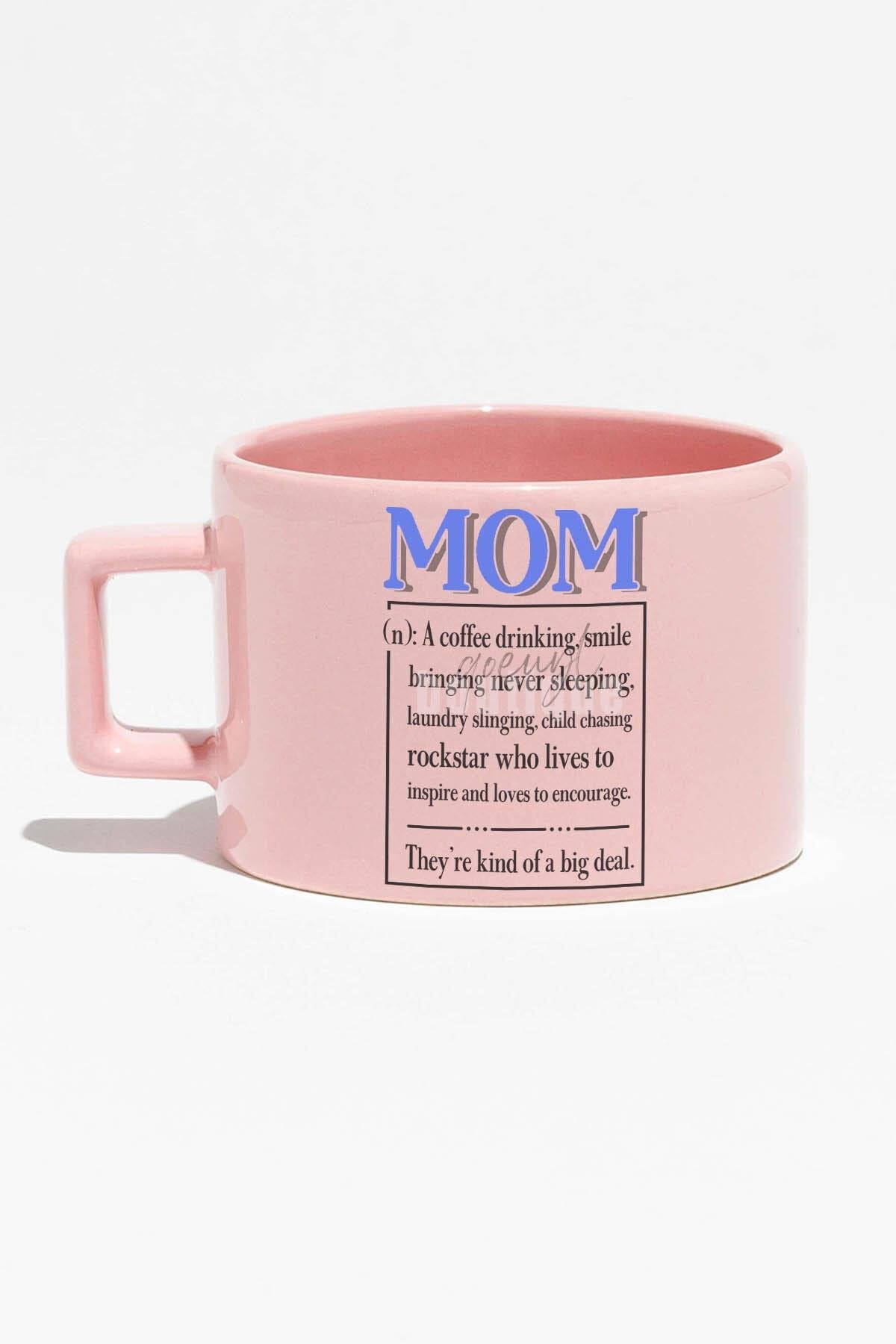 Happy Mother's Day No:2 Baskılı Anneler Günü Hediyelik Mavi Dikdörtgen Kulplu Fincan Kupa Bardak