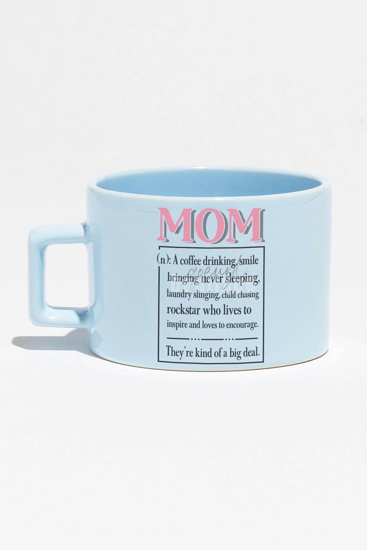 Happy Mother's Day No:2 Baskılı Anneler Günü Hediyelik Mavi Dikdörtgen Kulplu Fincan Kupa Bardak