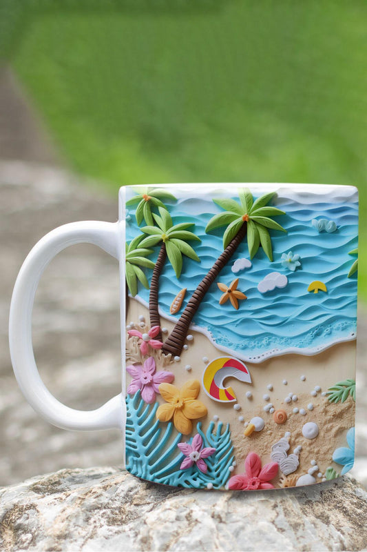 Hawai Temalı 3D Tasarım Görünümlü Baskılı Kupa Bardak Mug