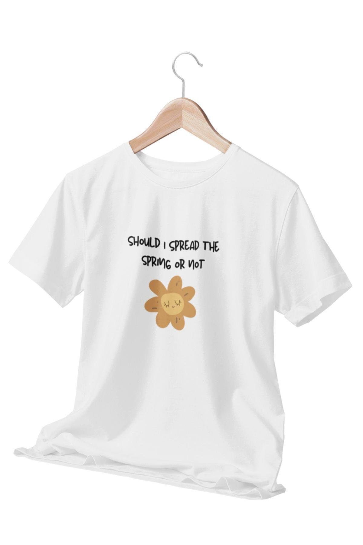 Haylaz Çiçek Baskılı Eğlenceli Beyaz Unisex T-Shirt