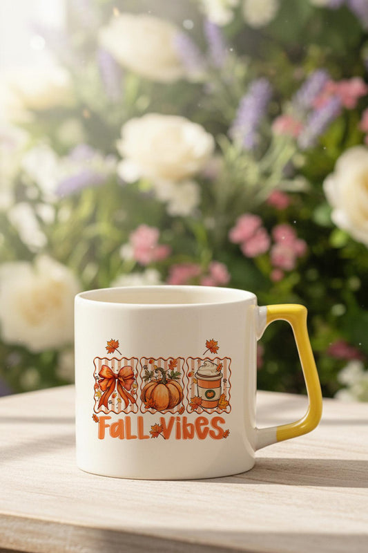 Hello Fall Vibes Baskılı Sarı D Kulplu Kupa Bardak