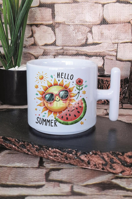 Hello Summer Baskılı T Kulplu Latte Fincanı Kupa Bardak