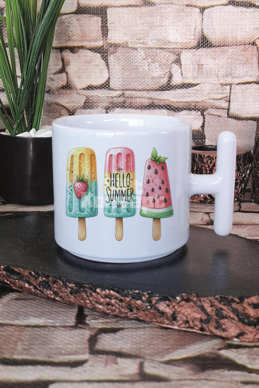 Hello Summer Dondurma Baskılı T Kulplu Latte Fincanı Kupa Bardak