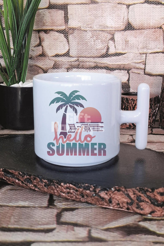Hello Summer Retro Baskılı T Kulplu Latte Fincanı Kupa Bardak