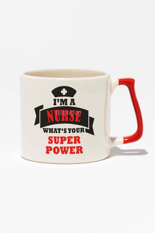 Hemşire Hediye I'm A Nurse Whats Your Super Power Baskılı Kırmızı Kulplu Modern Seramik Kupa
