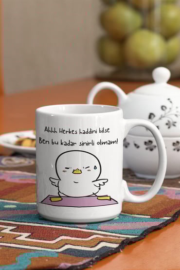 Herkes Haddini Bilse Bu kadar Sinirli Olmam-Yogacı Civciv Baskılı Eğlenceli Hediyelik Kupa Bardak