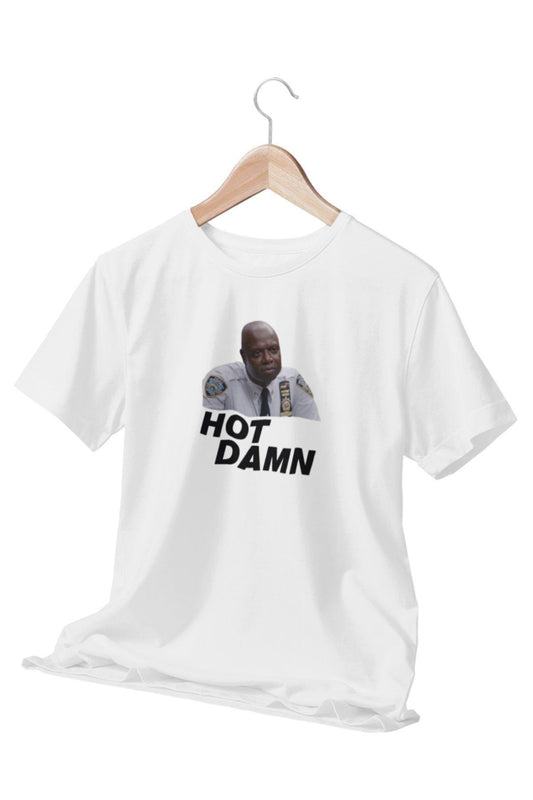 Hot Damn Brooklyn 99 Captain Raymond Hold Baskılı Hediyelik Beyaz Unisex T-Shirt