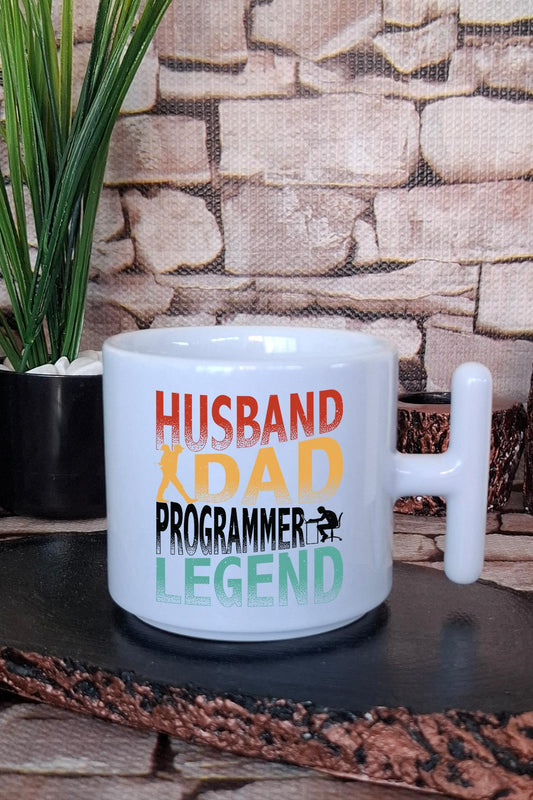 Husband Dad Programmer Legend Baskılı Yazılımcı Hediye Baskılı T Kulplu Latte Fincanı Kupa Bardak