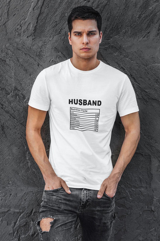 Husband Nutrition Facts Baskılı Eş Sevgililer Günü Hediyelik Eğlenceli Beyaz Unisex T-Shirt