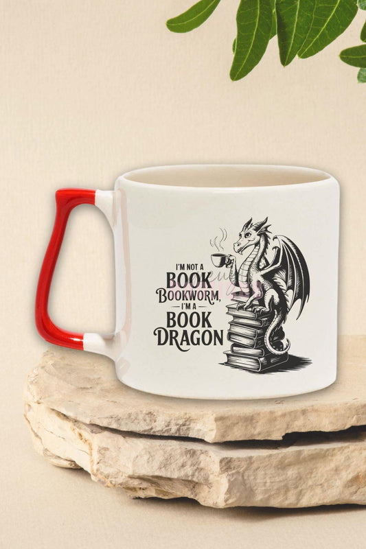 I Am Not A Bookworm I Am A Book Dragon Yazılı Kitap Sever Hediyelik Kırmızı Kulplu Kupa Bardak