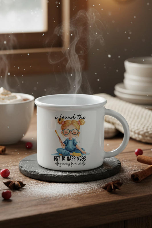 I Found The Key To Happiness Baskılı Enamel Görünümlü Seramik Vintage Kupa Bardak