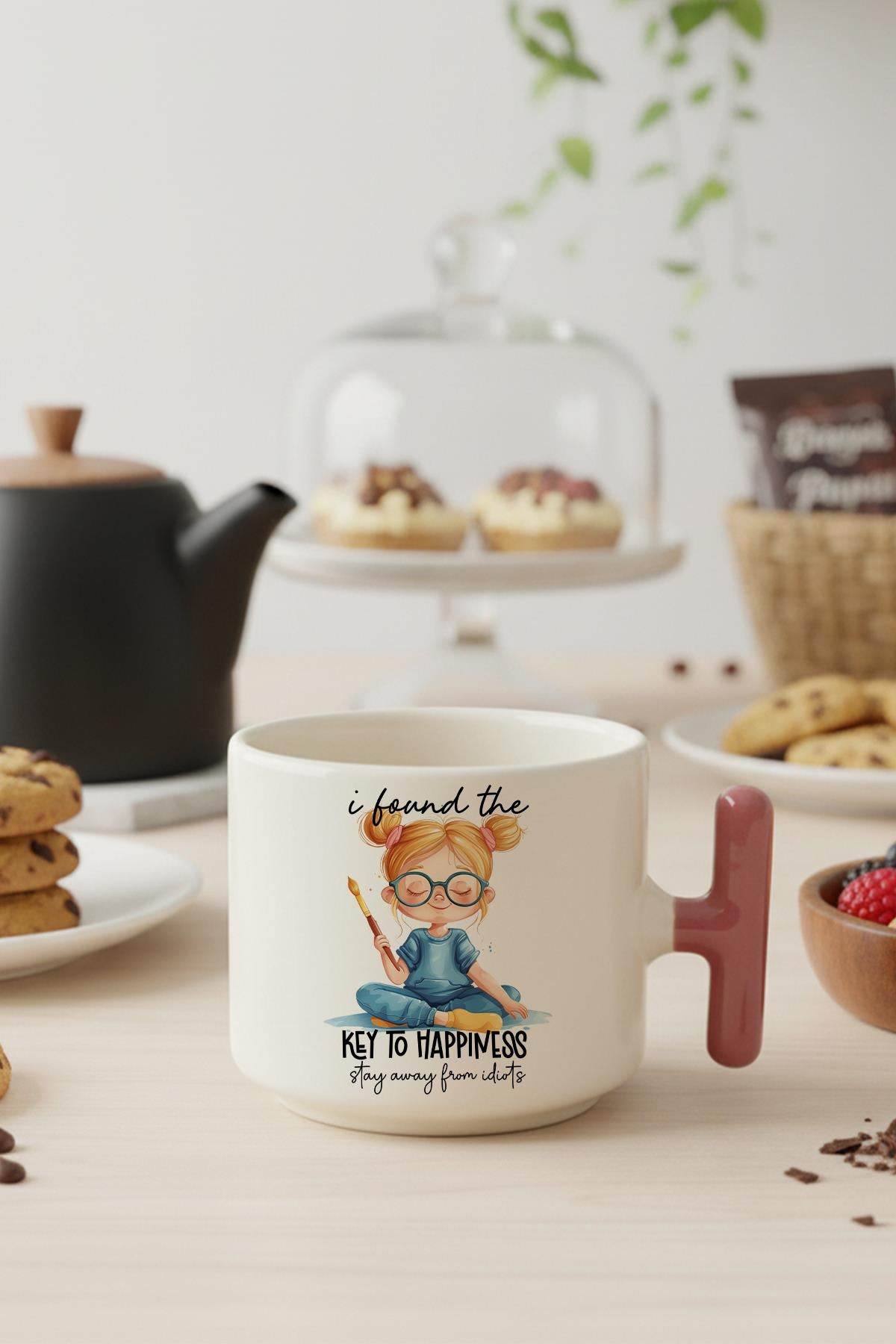 I Found The Key To Happiness Baskılı Hediyelik T Kulplu Latte Fincanı Kupa Bardak