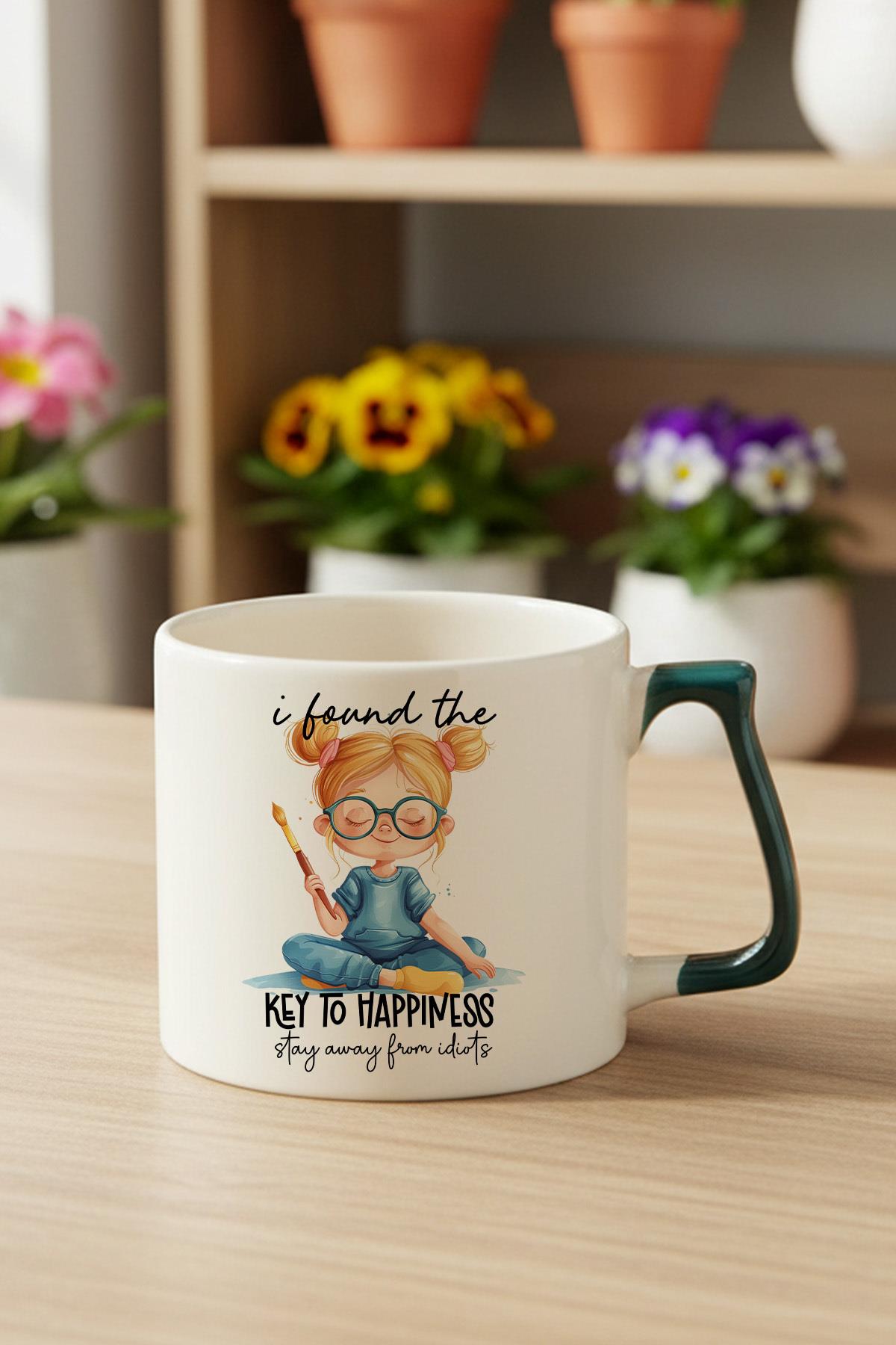 I Found The Key To Happiness Baskılı Yeşil D Kulplu Kupa Bardak