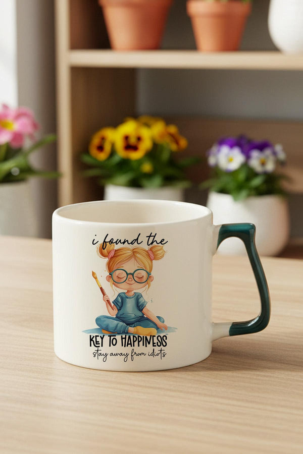 I Found The Key To Happiness Baskılı Yeşil D Kulplu Kupa Bardak