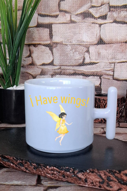 I Have Wings Peri Baskılı Eğlenceli T Kulplu Latte Fincanı Kupa Bardak