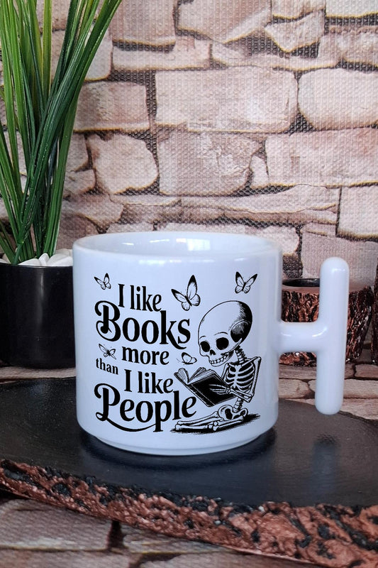 I Like Books More Than I Like People Yazılı Kitap Sever Hediye T Kulplu Latte Fincanı Kupa Bardak