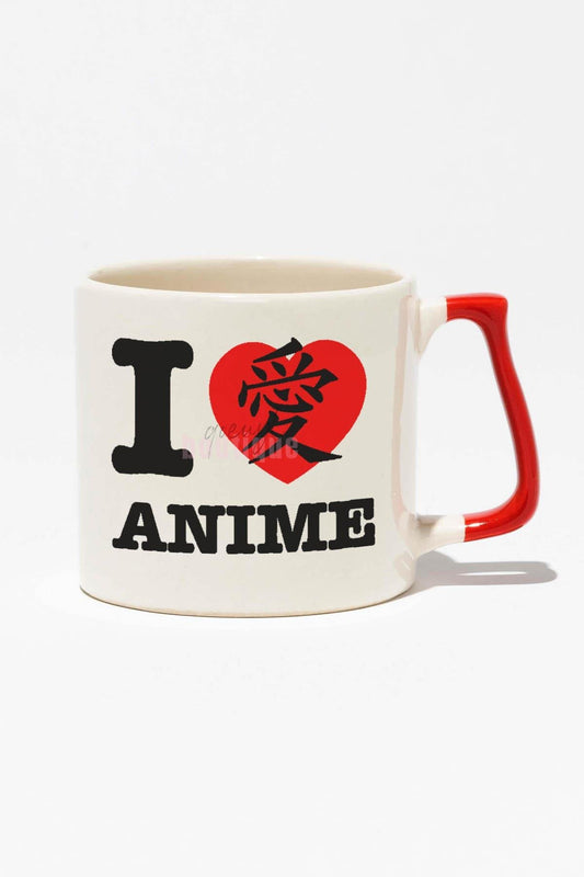 I Love Anime Baskılı | Hediyelik | Kırmızı Kulplu Modern Seramik Kupa