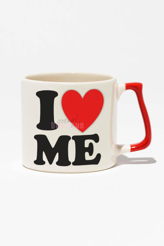 I Love Me Baskılı | Hediyelik | Kırmızı Kulplu Modern Seramik Kupa