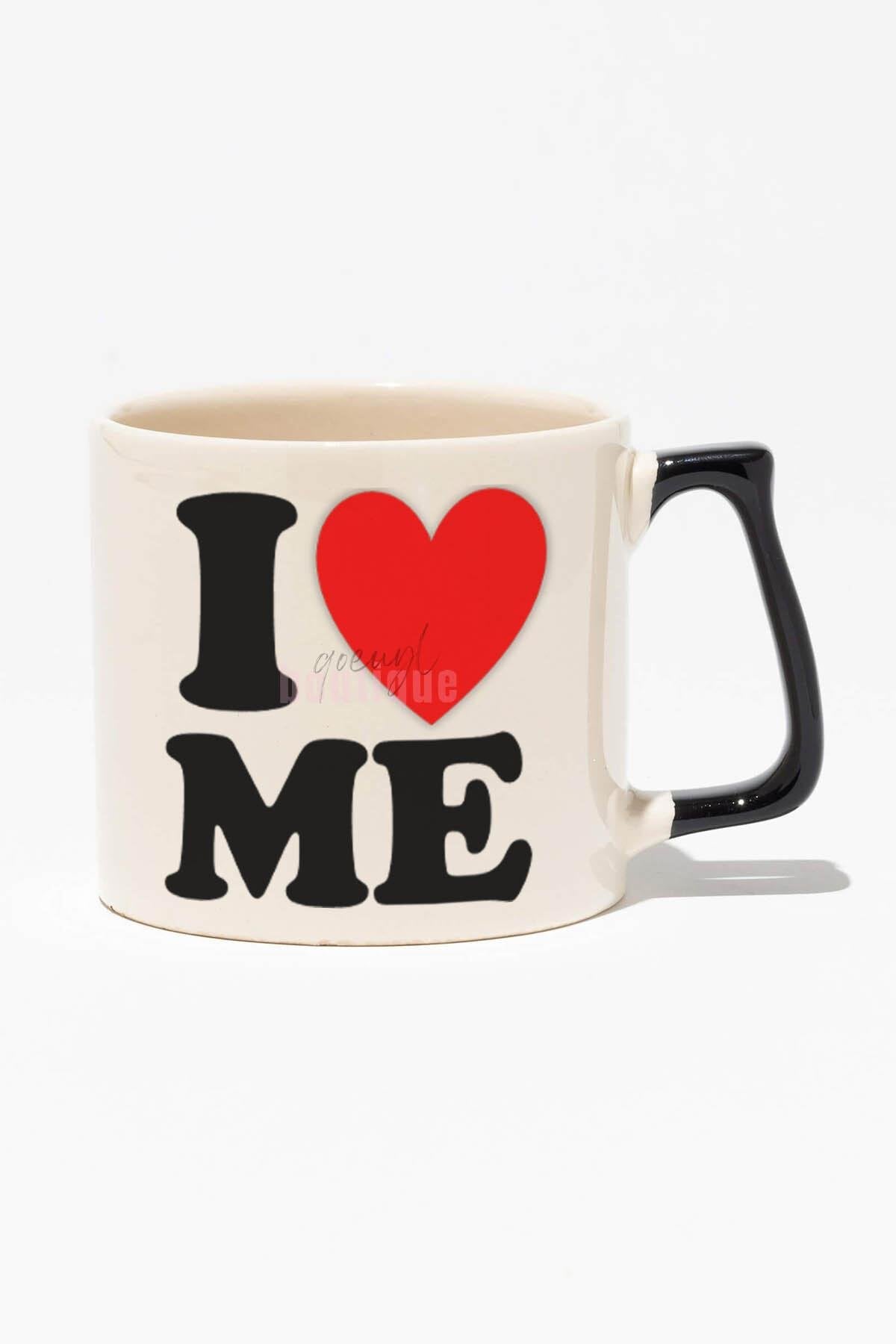 I Love Me Baskılı | Hediyelik | Kırmızı Kulplu Modern Seramik Kupa