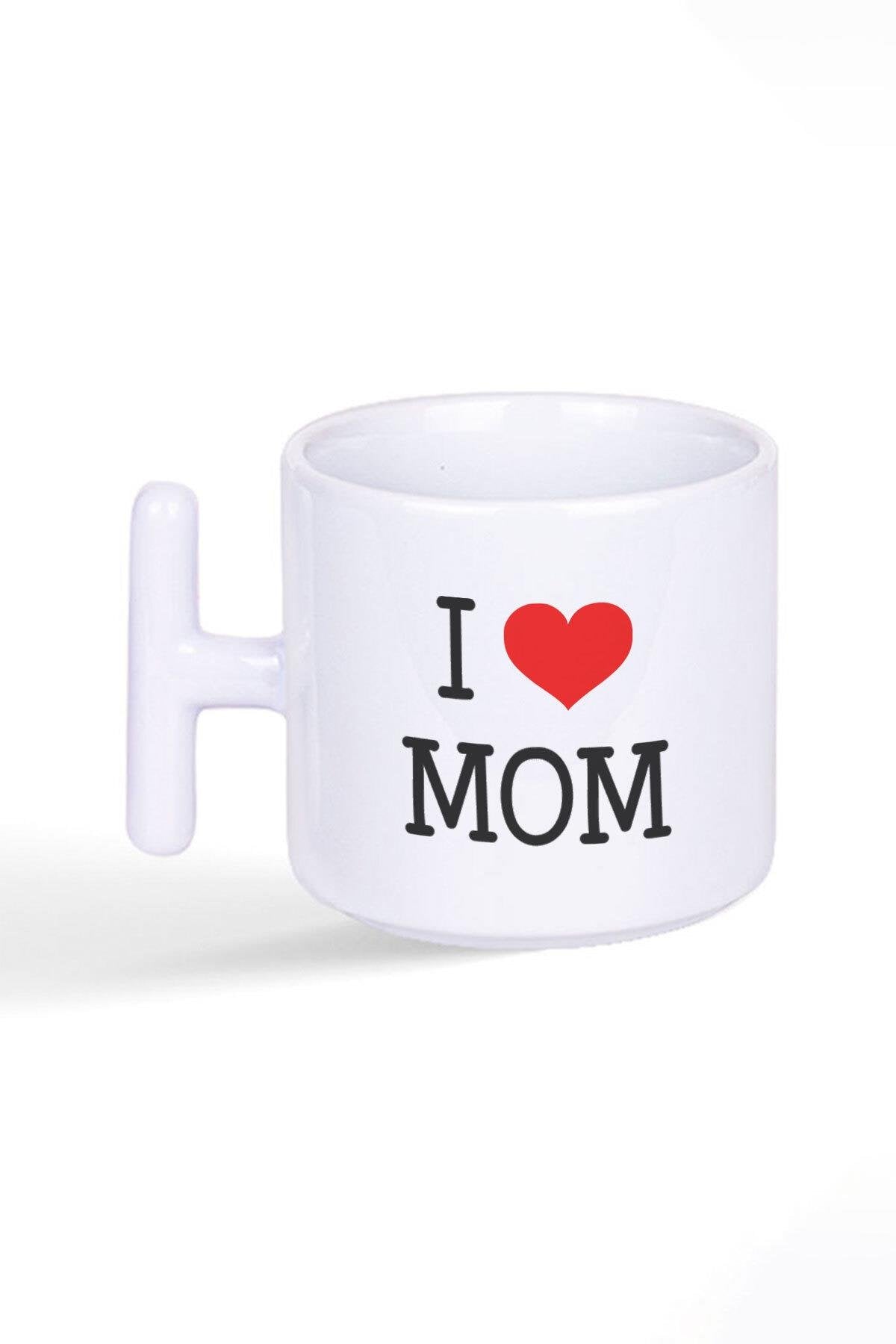 I Love Mom Anneler Günü Doğum Günü Anne Hediye Baskılı Latte Fincanı T Kulplu Kupa Bardak