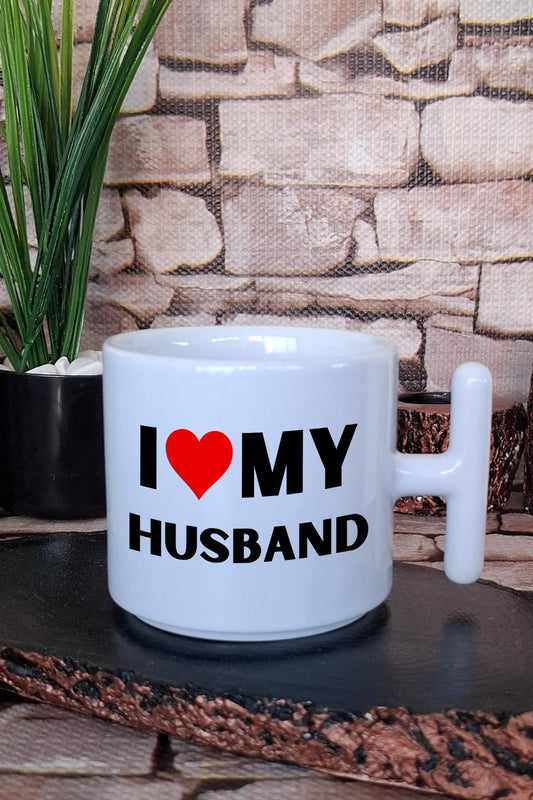 I Love My Husband Yıldönümü Sevgililer Günü BaskılıT Kulplu Latte Fincanı Kupa Bardak