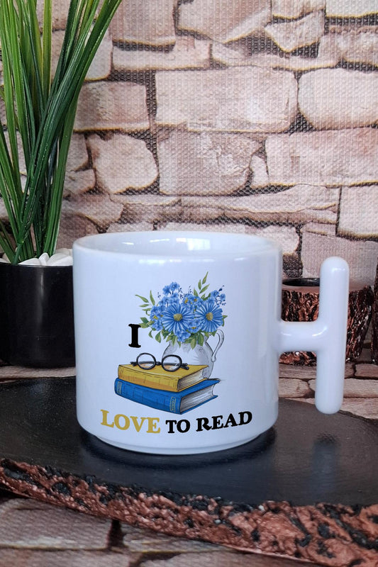 I Love To Read Yazılı Kitap Okuma Aşkı Hediyelik Baskılı T Kulplu Latte Fincanı Kupa Bardak
