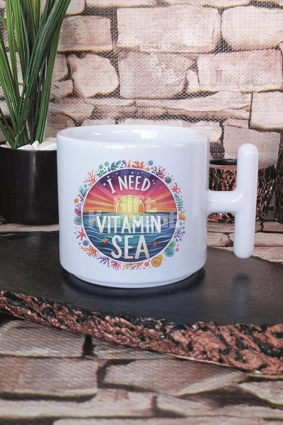 I Need Vitamin Sea Baskılı T Kulplu Latte Fincanı Kupa Bardak