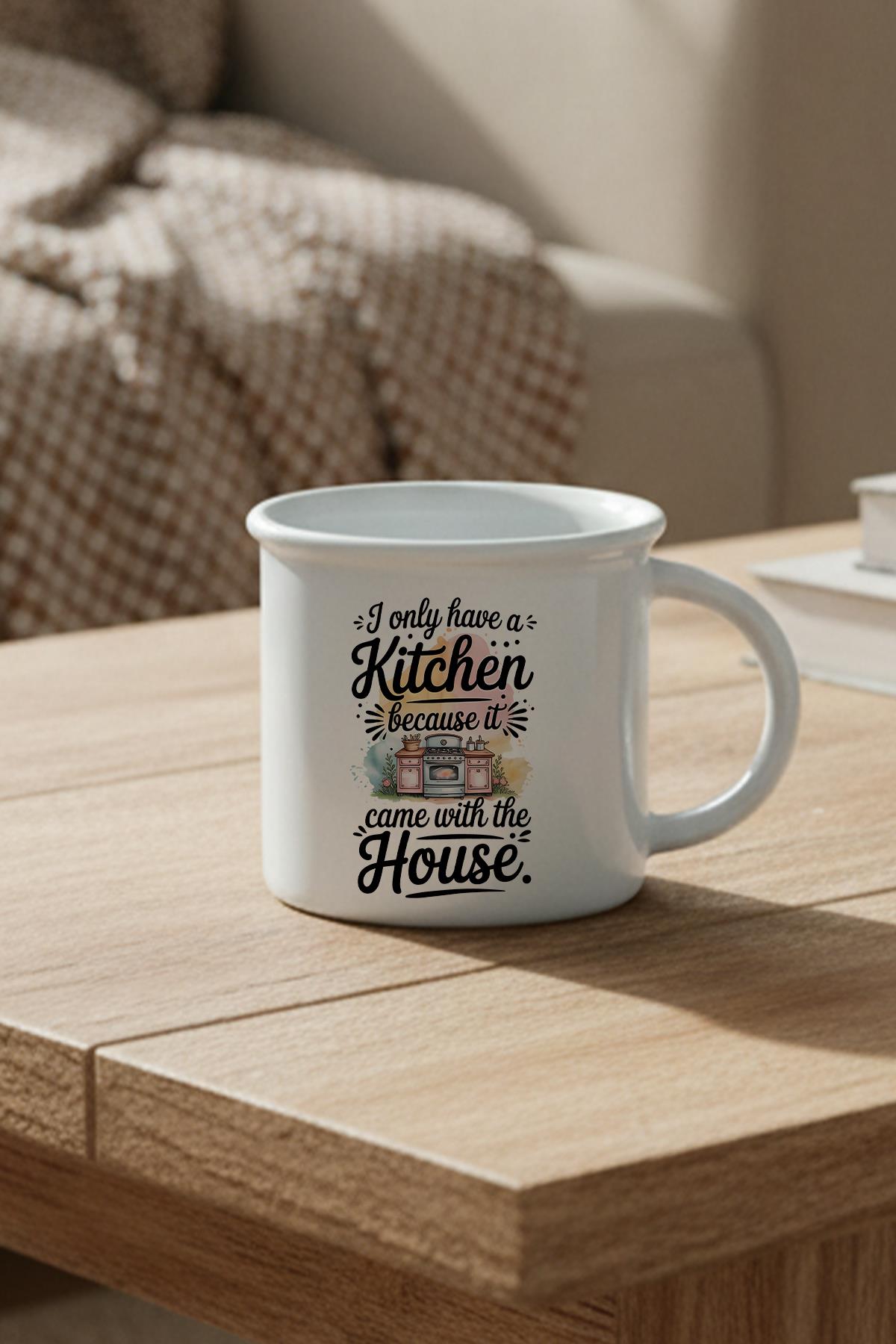 I Only Love Kirchen Baskılı Enamel Görünümlü Seramik Vintage Kupa Bardak