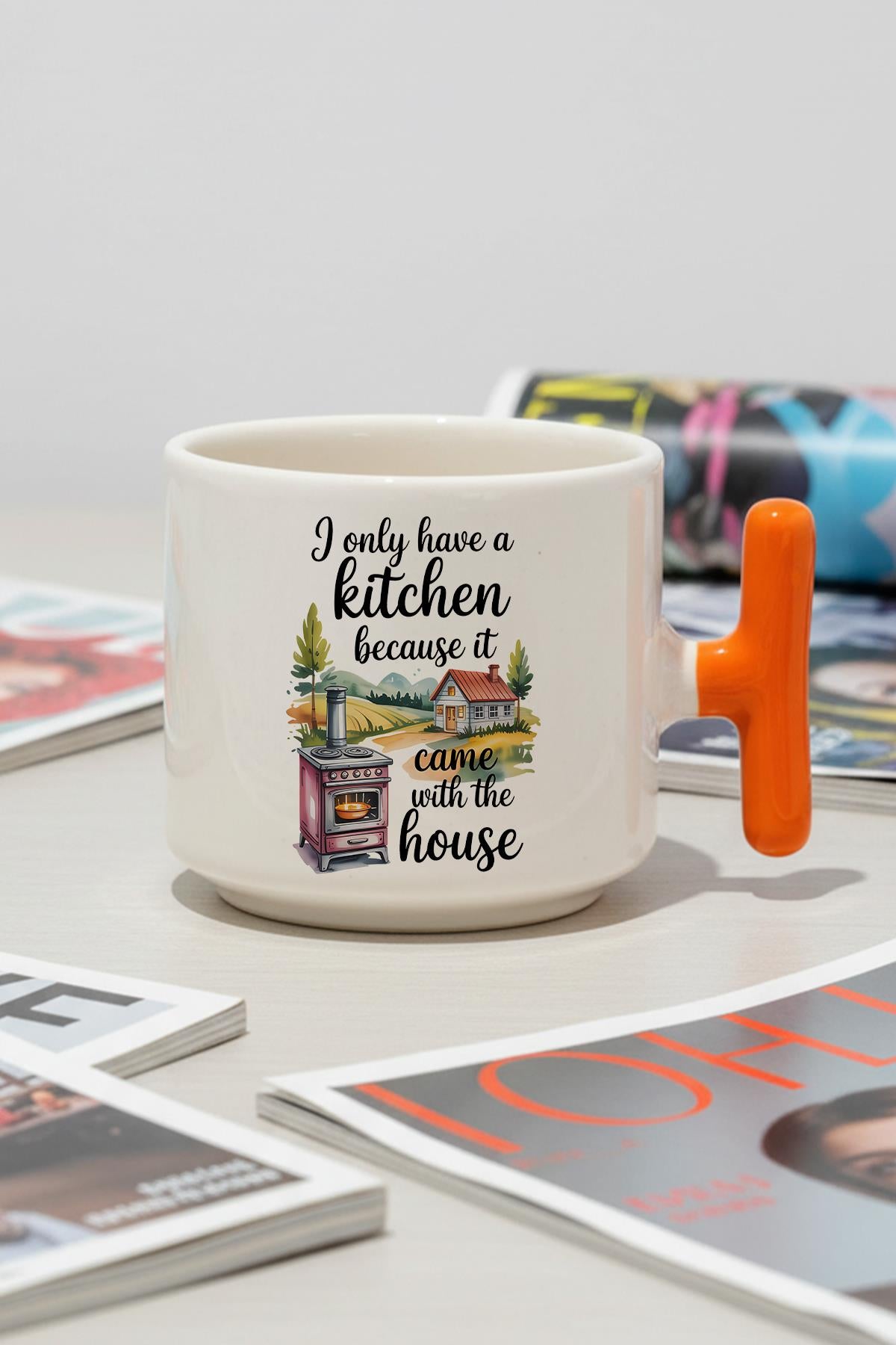 I Only Love Kitchen Baskılı Hediyelik T Kulplu Latte Fincanı Kupa Bardak