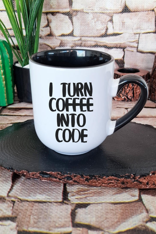 I Turn Coffee Into Code Baskılı İçi ve Kulpu Siyah Renkli Premium Kupa Bardak