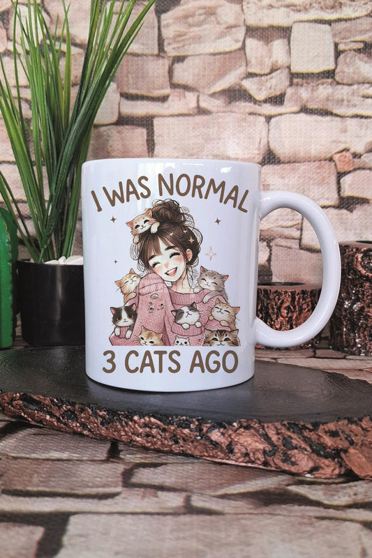 I Was Normal 3 Cats Ago Temalı Komik Kedi Sahibi Mizahı Hediye Baskılı Kupa Bardak
