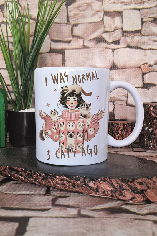 I Was Normal 3 Cats Ago Yazılı Komik Kedi Sahibi Hediyelik Baskılı Çay Kahve Sunum Kupa Bardak
