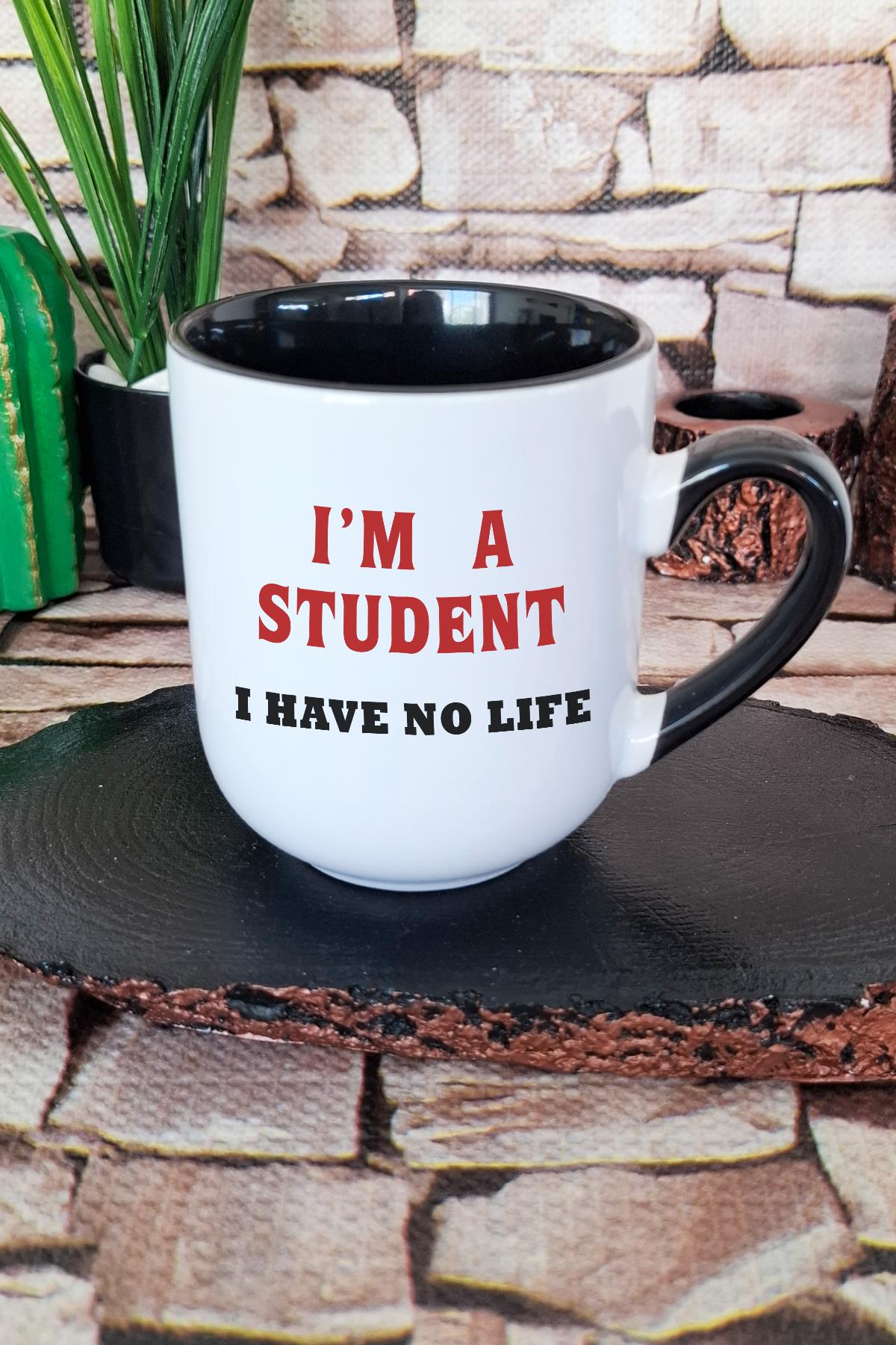 I'm A Student I Have No Lıfe Öğrenci Komik Eğlenceli Hediye Baskılı Siyah Premium Kupa Bardak