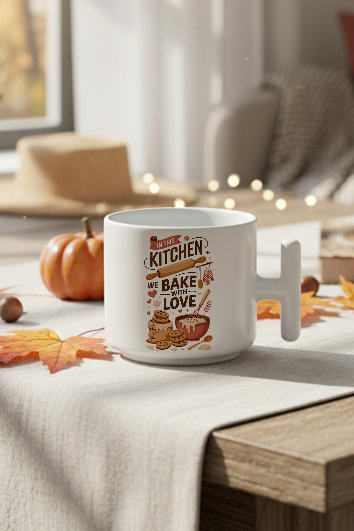 In This Kitchen Baskılı Hediyelik T Kulplu Latte Fincanı Kupa Bardak