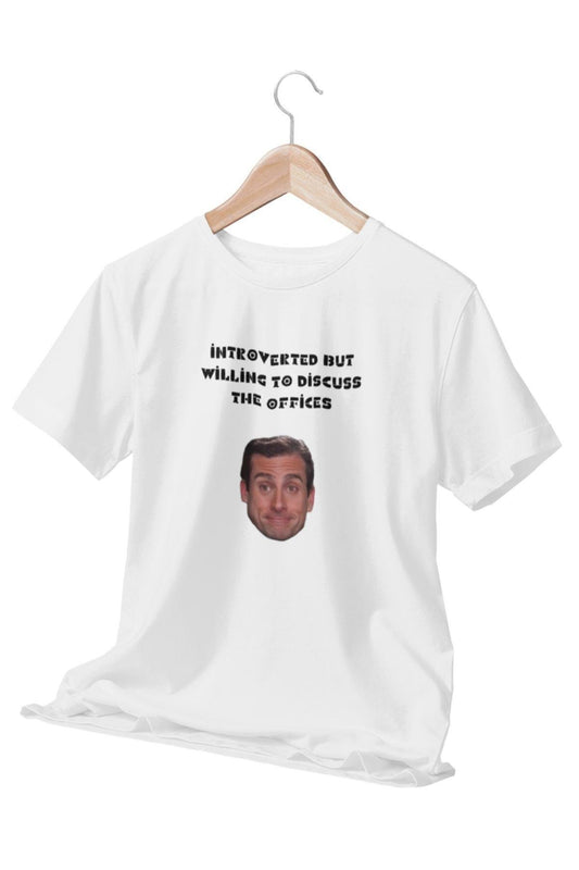 İntroverted But Willing To Discuss The Office Temalı Unisex Beyaz T-Shirt